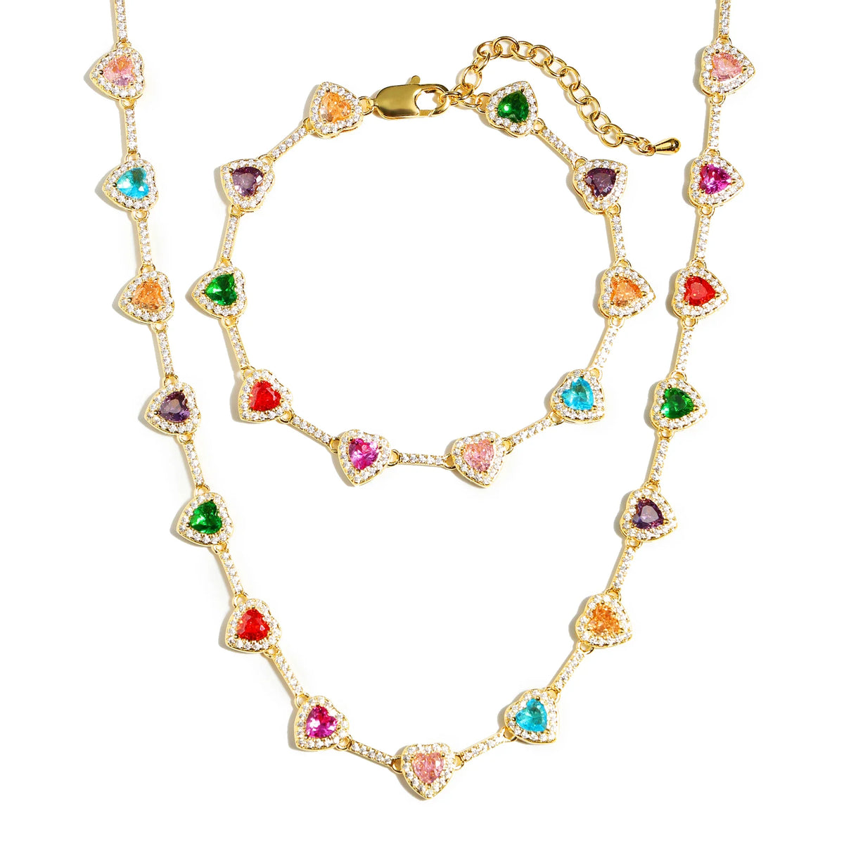 Luxury Heart Zircon Necklace & Bracelet Set – Elegant Fashion Jewelry for Women