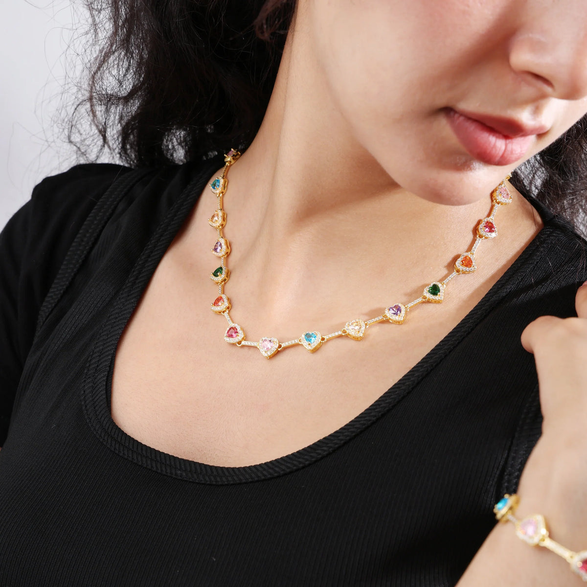 Luxury Heart Zircon Necklace & Bracelet Set – Elegant Fashion Jewelry for Women