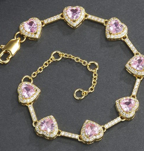 Luxury Heart Zircon Necklace & Bracelet Set – Elegant Fashion Jewelry for Women
