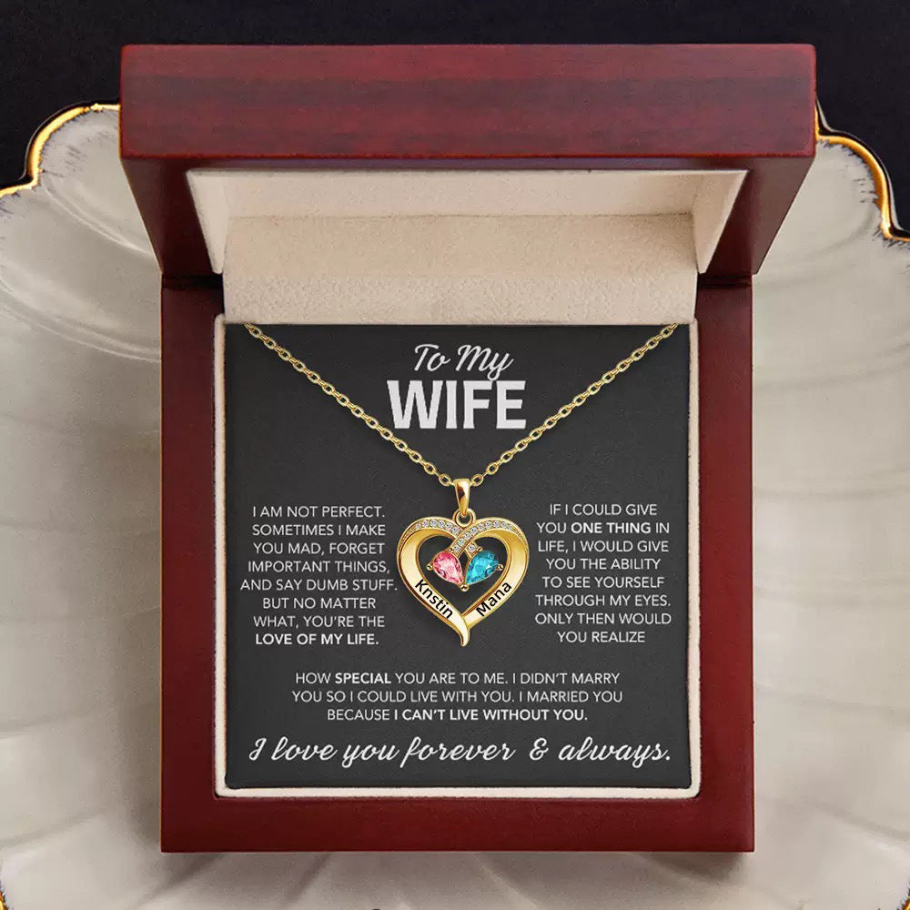 For My Wife – Custom Heart-Shaped Necklace with 12 Birthstones