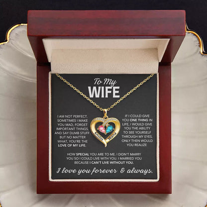For My Wife – Custom Heart-Shaped Necklace with 12 Birthstones