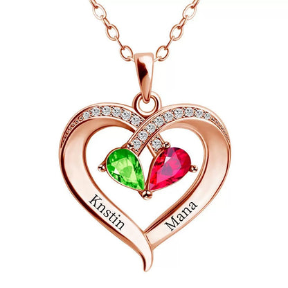 For My Wife – Custom Heart-Shaped Necklace with 12 Birthstones