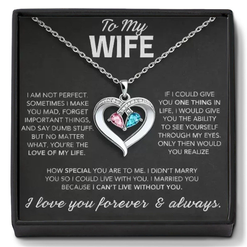 For My Wife – Custom Heart-Shaped Necklace with 12 Birthstones