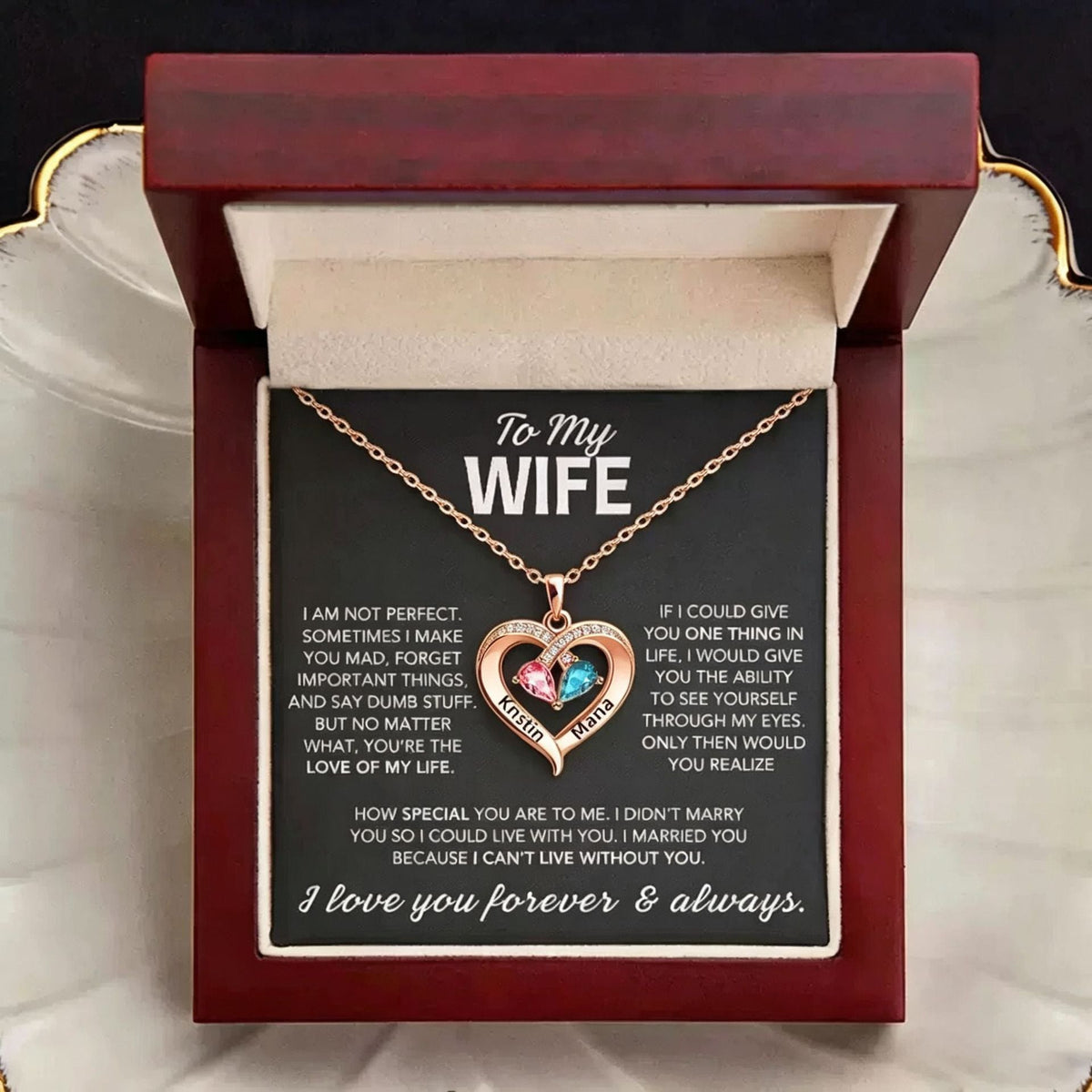 For My Wife – Custom Heart-Shaped Necklace with 12 Birthstones
