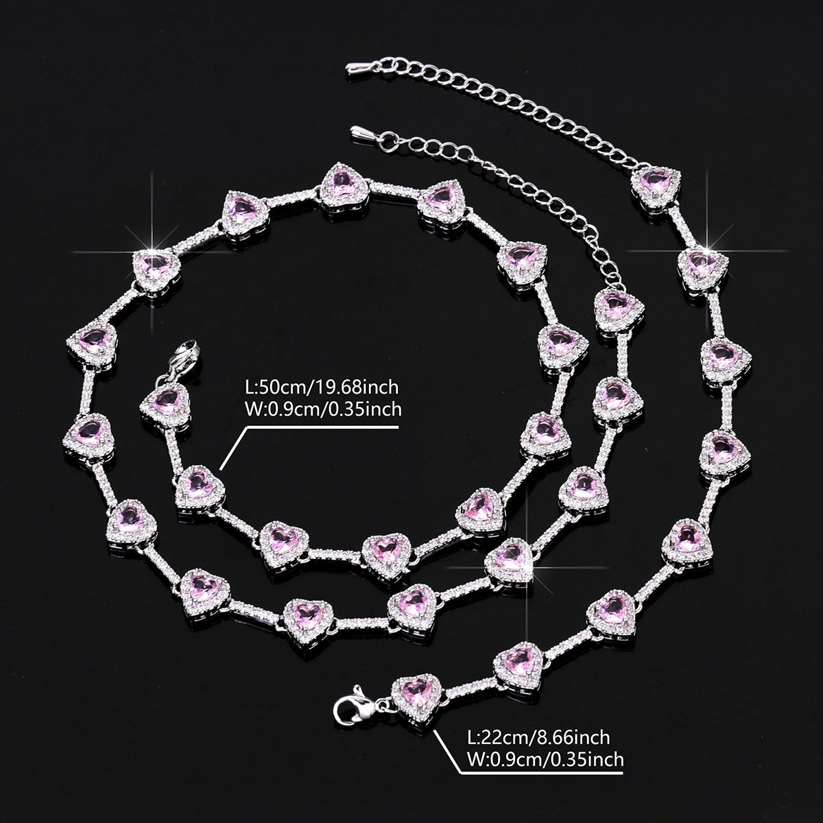 Luxury Heart Zircon Necklace & Bracelet Set – Elegant Fashion Jewelry for Women