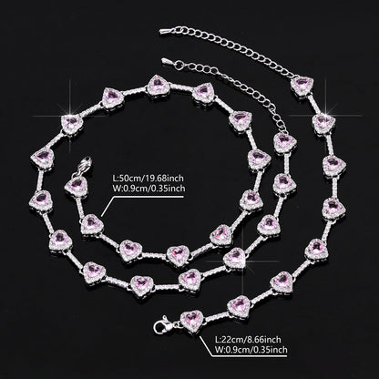 Luxury Heart Zircon Necklace & Bracelet Set – Elegant Fashion Jewelry for Women
