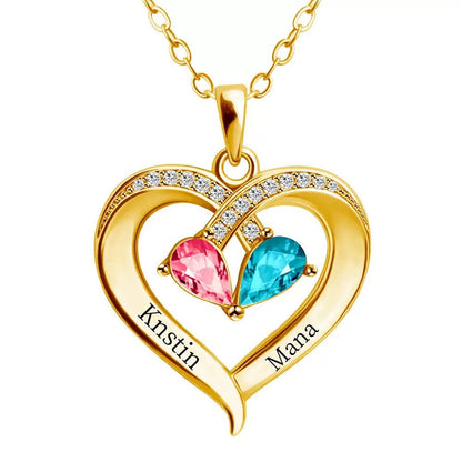 For My Wife – Custom Heart-Shaped Necklace with 12 Birthstones