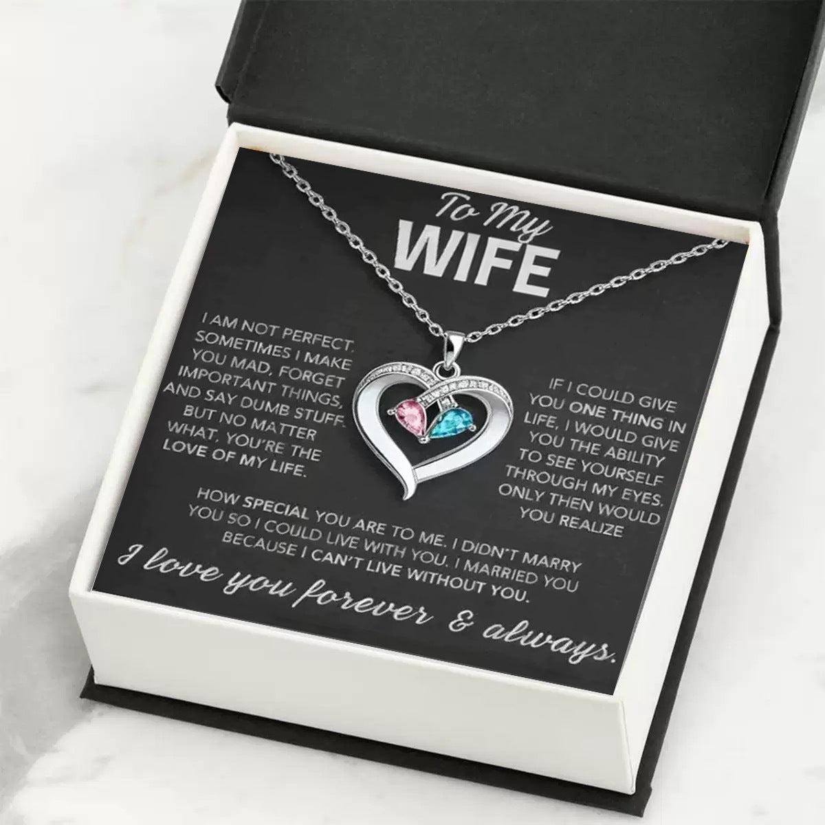 For My Wife – Custom Heart-Shaped Necklace with 12 Birthstones