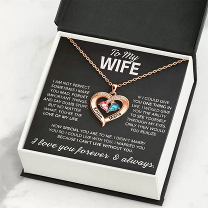 For My Wife – Custom Heart-Shaped Necklace with 12 Birthstones