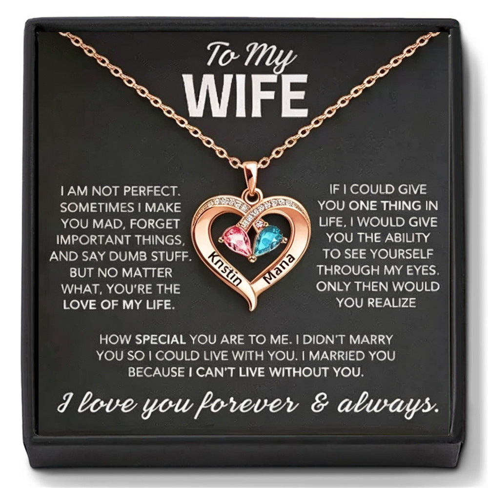 For My Wife – Custom Heart-Shaped Necklace with 12 Birthstones