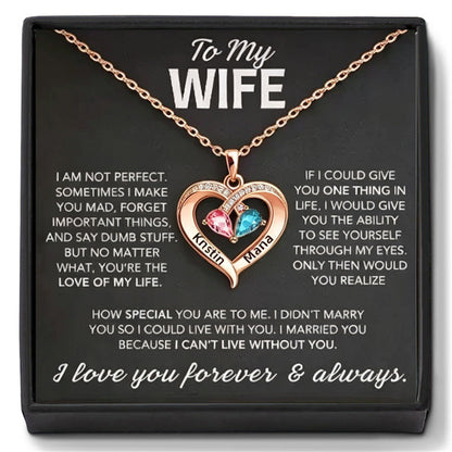 For My Wife – Custom Heart-Shaped Necklace with 12 Birthstones