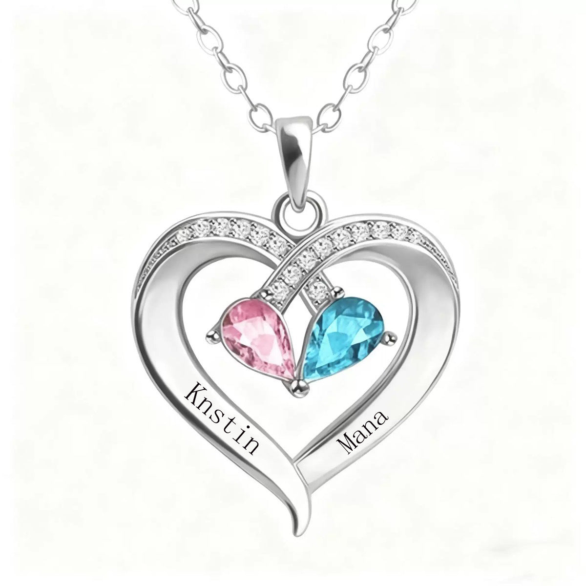 For My Wife – Custom Heart-Shaped Necklace with 12 Birthstones