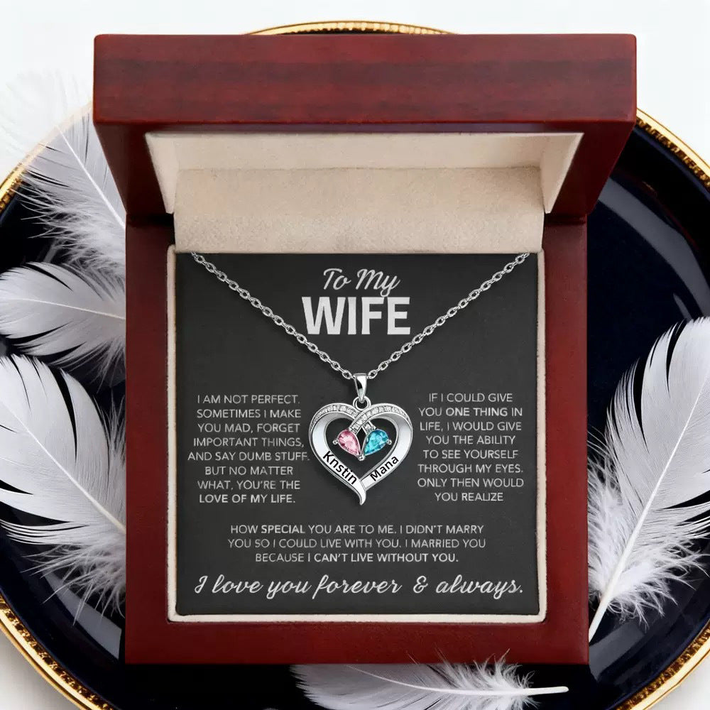 For My Wife – Custom Heart-Shaped Necklace with 12 Birthstones