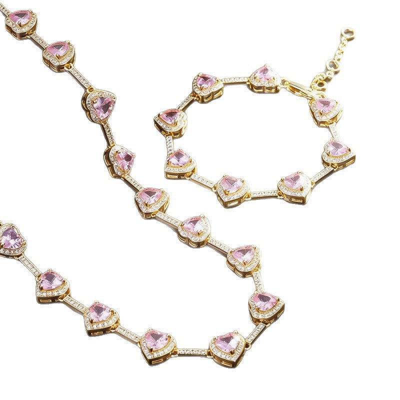 Luxury Heart Zircon Necklace & Bracelet Set – Elegant Fashion Jewelry for Women