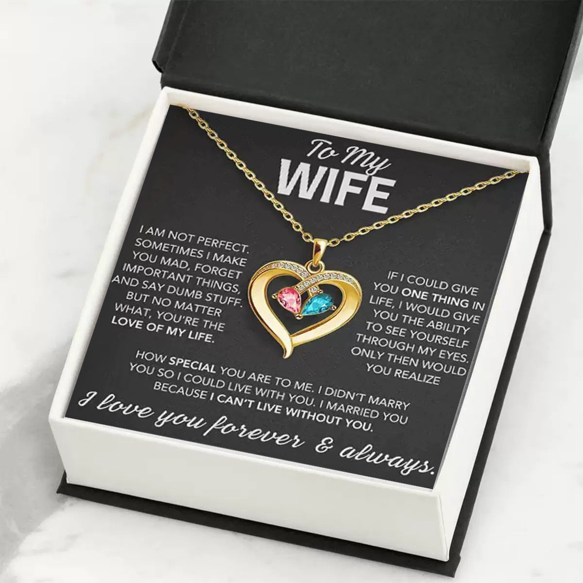 For My Wife – Custom Heart-Shaped Necklace with 12 Birthstones