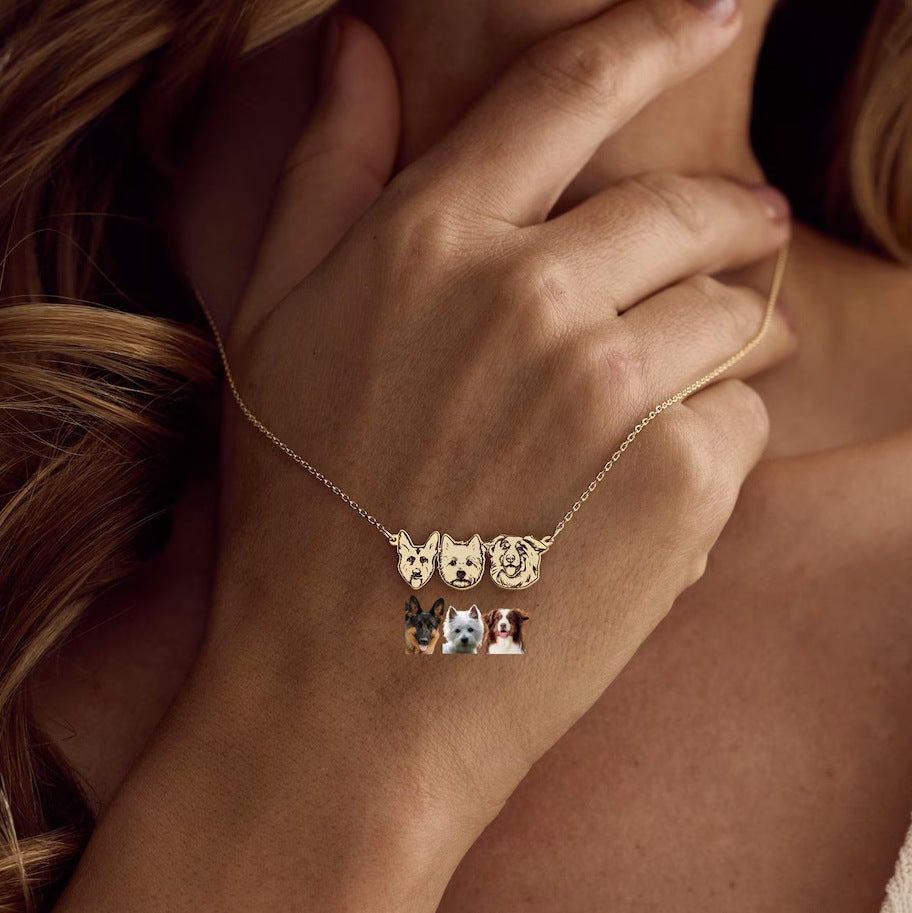 Custom Pet Portrait Necklace, Pet Memorial Jewelry, Pet Name Necklace, Engraved Necklace, Dog & Cat Necklace, Women Necklace, Gift for Her