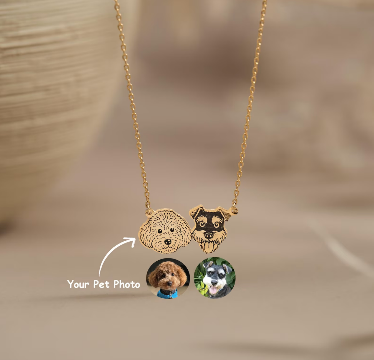 Custom Pet Portrait Necklace, Pet Memorial Jewelry, Pet Name Necklace, Engraved Necklace, Dog & Cat Necklace, Women Necklace, Gift for Her