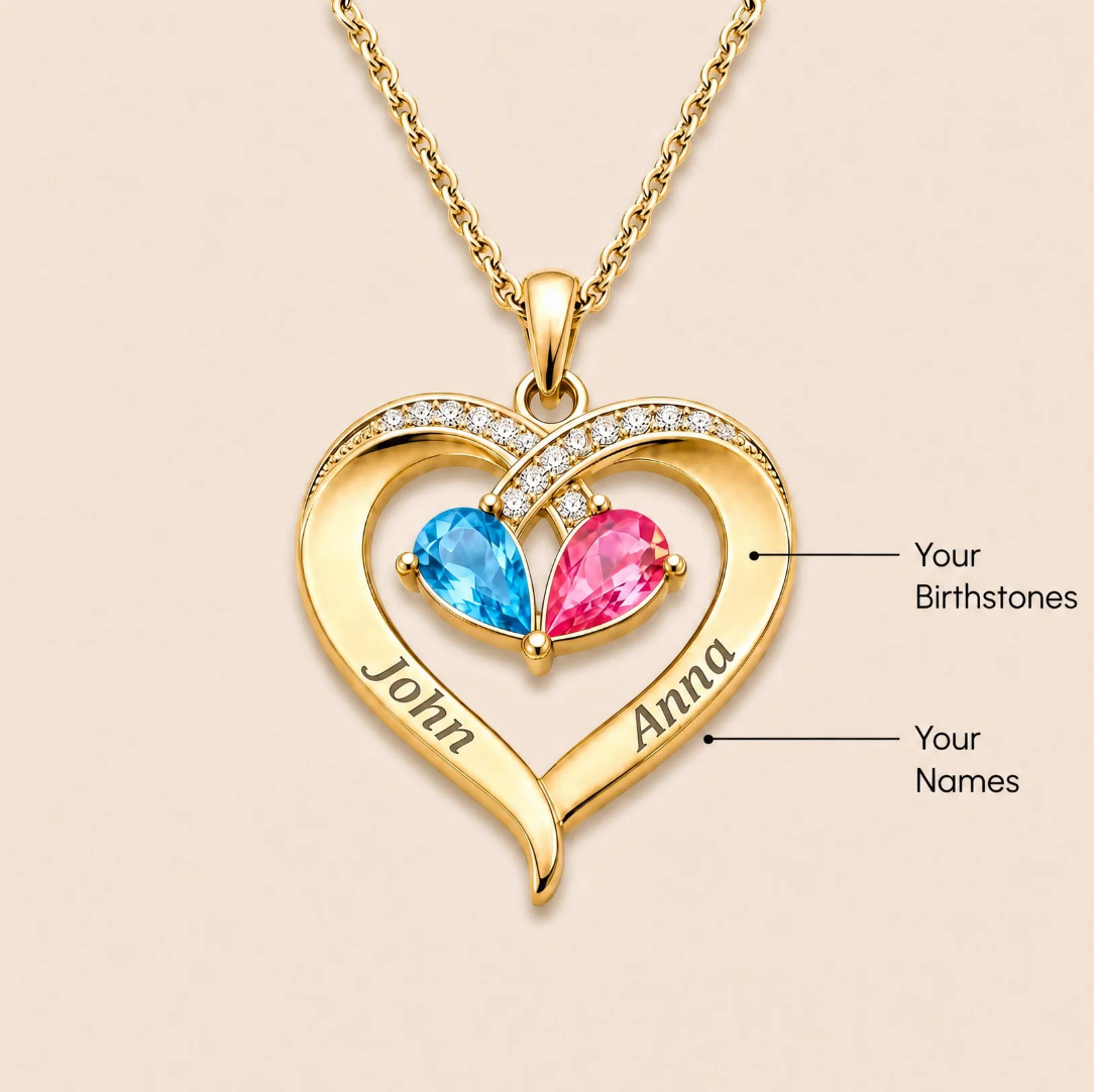 For My Wife – Custom Heart-Shaped Necklace with 12 Birthstones