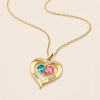 For My Wife – Custom Heart-Shaped Necklace with 12 Birthstones