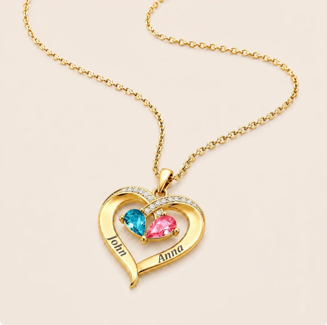 For My Wife – Custom Heart-Shaped Necklace with 12 Birthstones