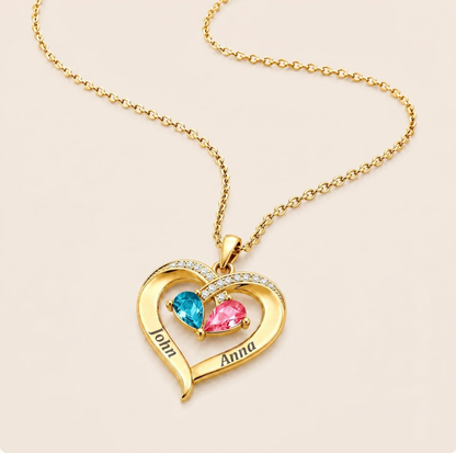 For My Wife – Custom Heart-Shaped Necklace with 12 Birthstones