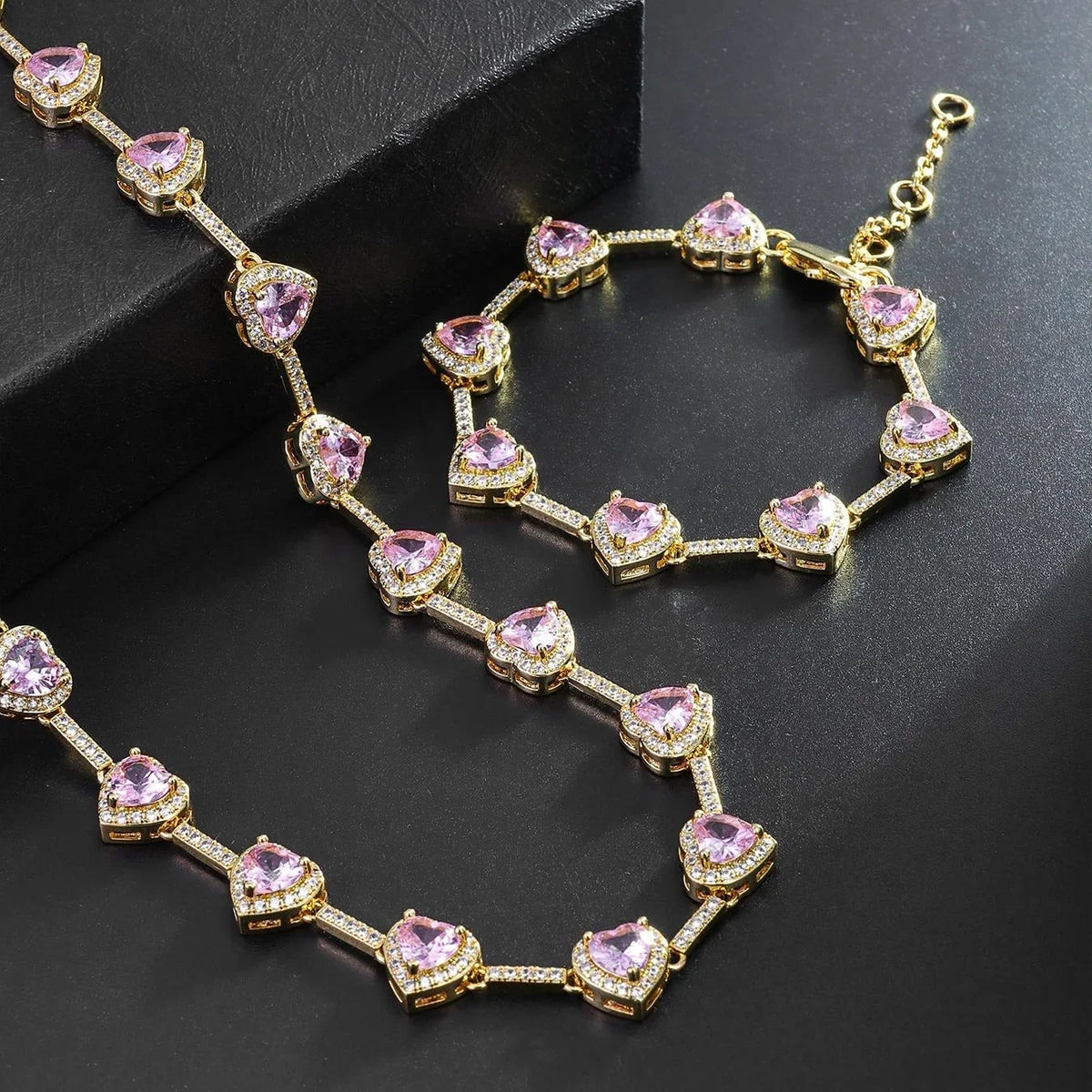 Luxury Heart Zircon Necklace & Bracelet Set – Elegant Fashion Jewelry for Women