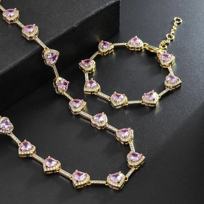 Luxury Heart Zircon Necklace & Bracelet Set – Elegant Fashion Jewelry for Women