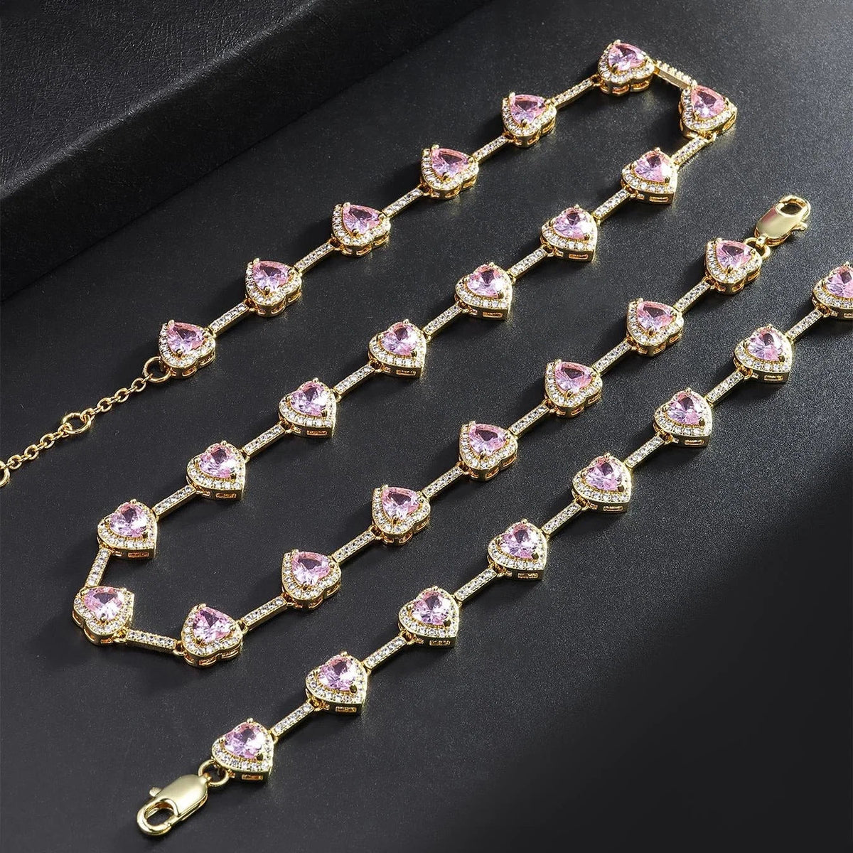 Luxury Heart Zircon Necklace & Bracelet Set – Elegant Fashion Jewelry for Women